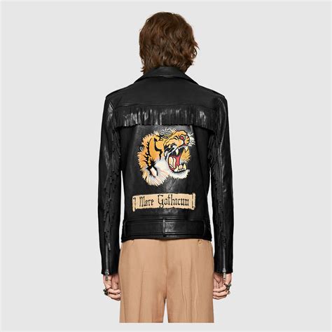 gucci leather jacket|gucci tiger leather jacket.